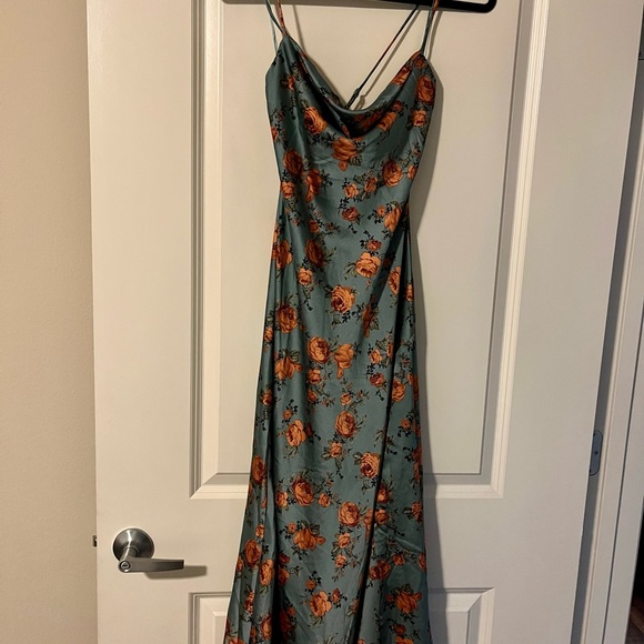Astr Floral MIDI Dress Teal/ Peach XS - Picture 2 of 6